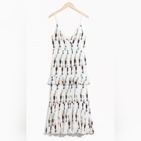 & Other Stories Tiered Maxi Dress Toucan Print White Multicolor Size 4 - Picture 15 of 16